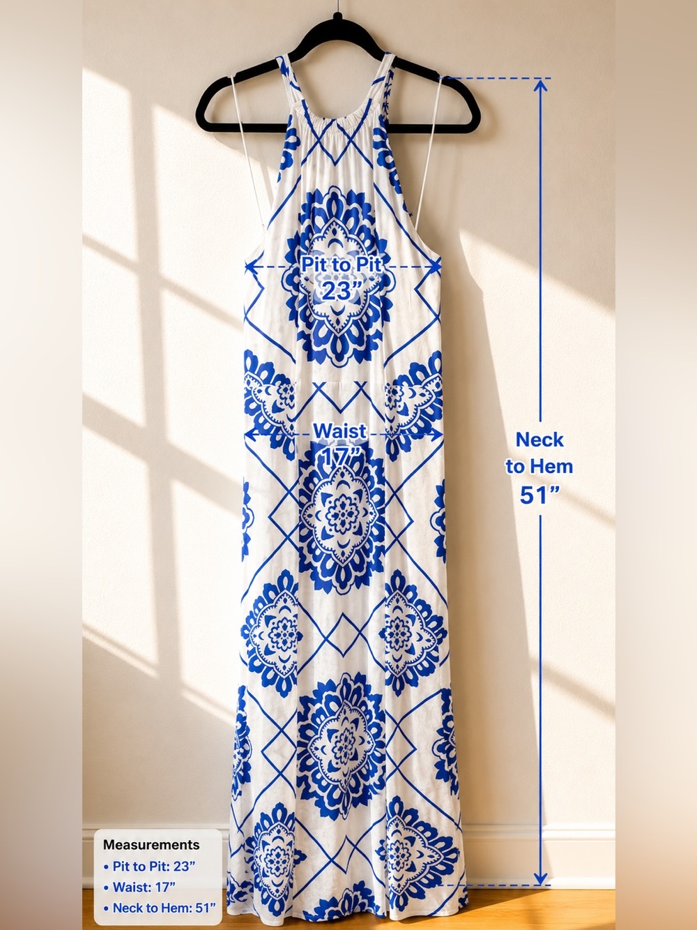 NWT 1.State Blue White Medallion Linen Blend Print Halter Maxi Dress Size XL - Picture 2 of 10
